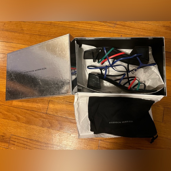 Strappy Color Block Leather Sandals - Picture 9 of 9